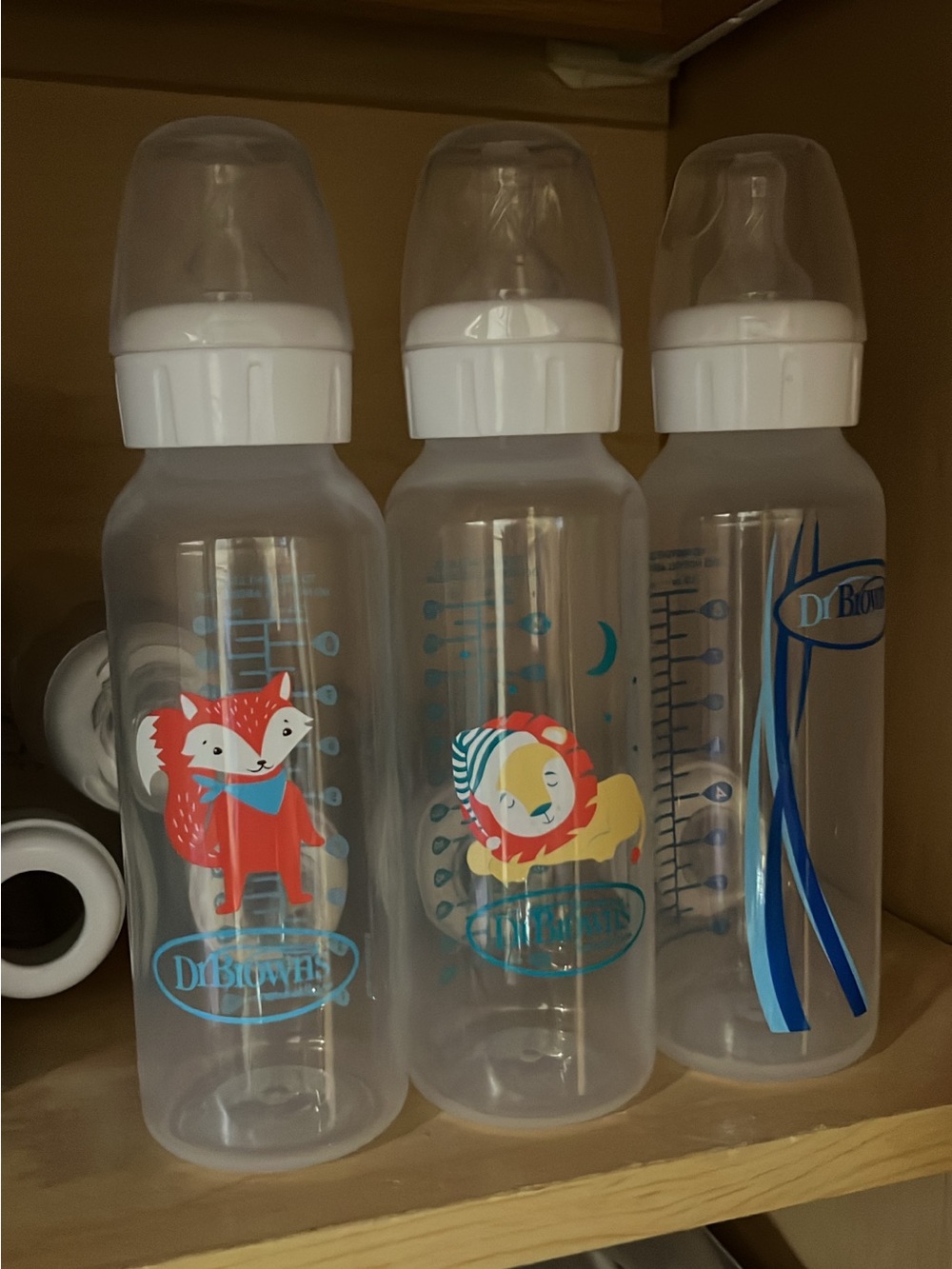 Dr Browns Clear Baby Bottles with White Caps - Blue and Multicolor Accents